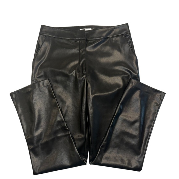 Calvin Klein Pants - Calvin Klein Women's Black Faux Leather Button-Waist Straight Leg Pants NWOT